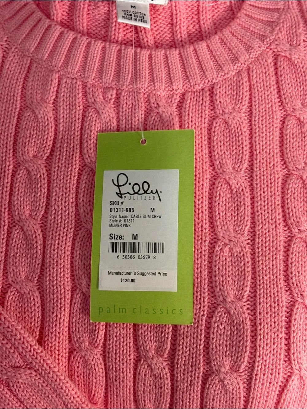 Lilly Pulitzer Coral Pink Cable-Knit Crewneck Sweater - Picture 3 of 3